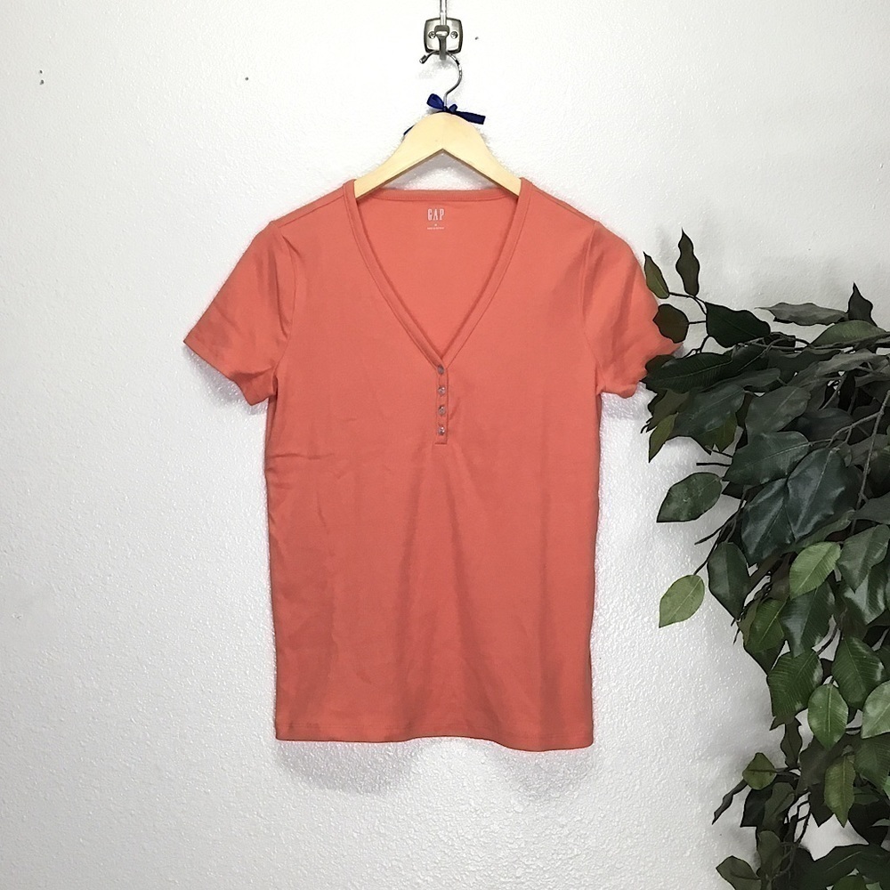 NWT Gap Orange Ribbed Short Sleeve Top - Picture 1 of 6